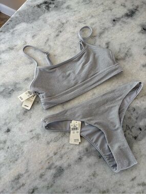 aerie Shimmery Silver Bikini Set
